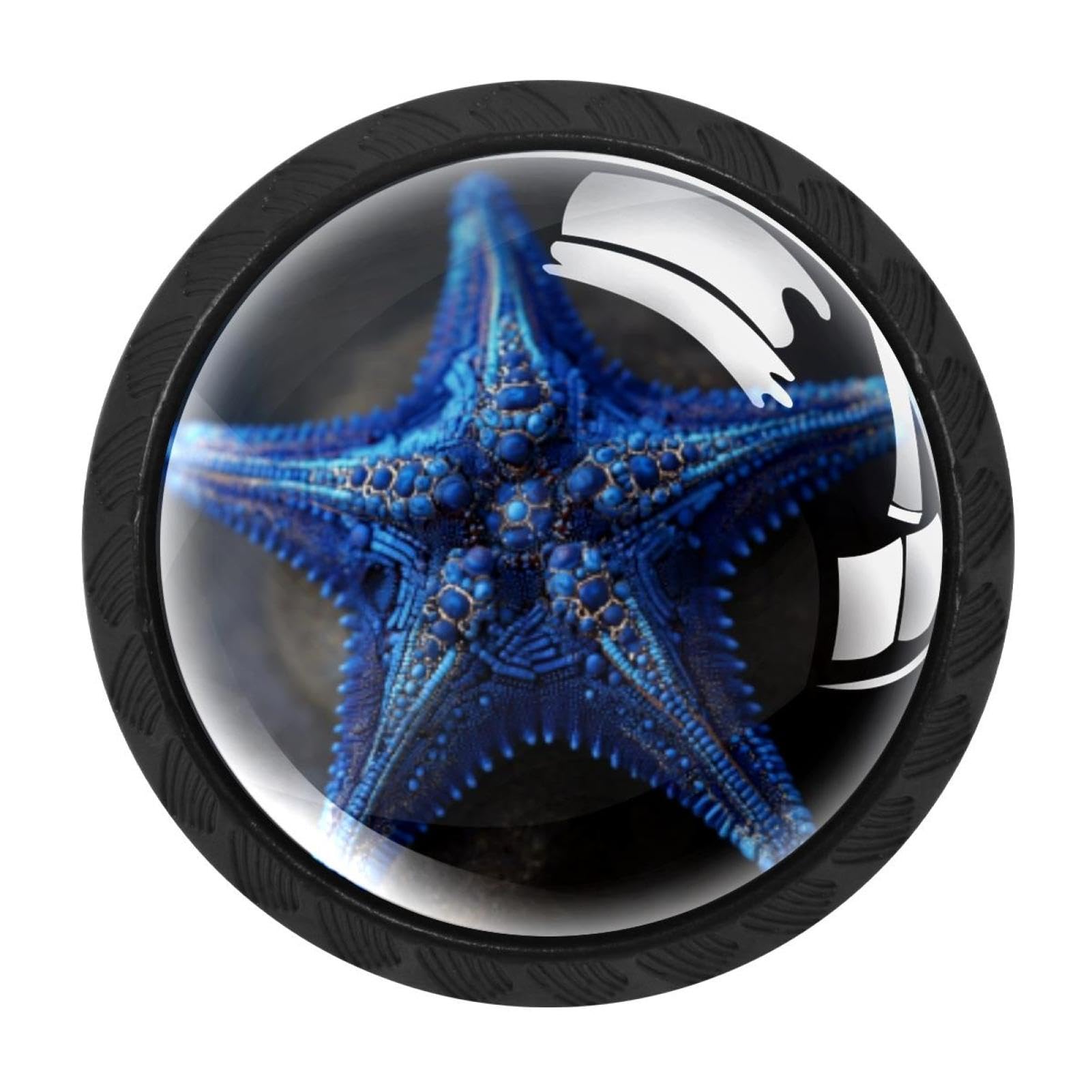 CHENZZZZ 4 Pack Blue Starfish Drawer Knobs Cabinet Knobs Crystal Glass Knobs Pulls Handles for Kitchen Cabinet Hardware Cupboard Door Dresser Wardrobe Home Decor