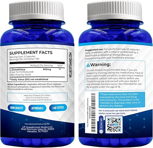 Miniatura 16 de We Like Vitamins Suplemento de glutatión certificado NSF 500 mg - 60 cápsulas de L-glutatión reducido para apoyo antioxidante e inmunológico