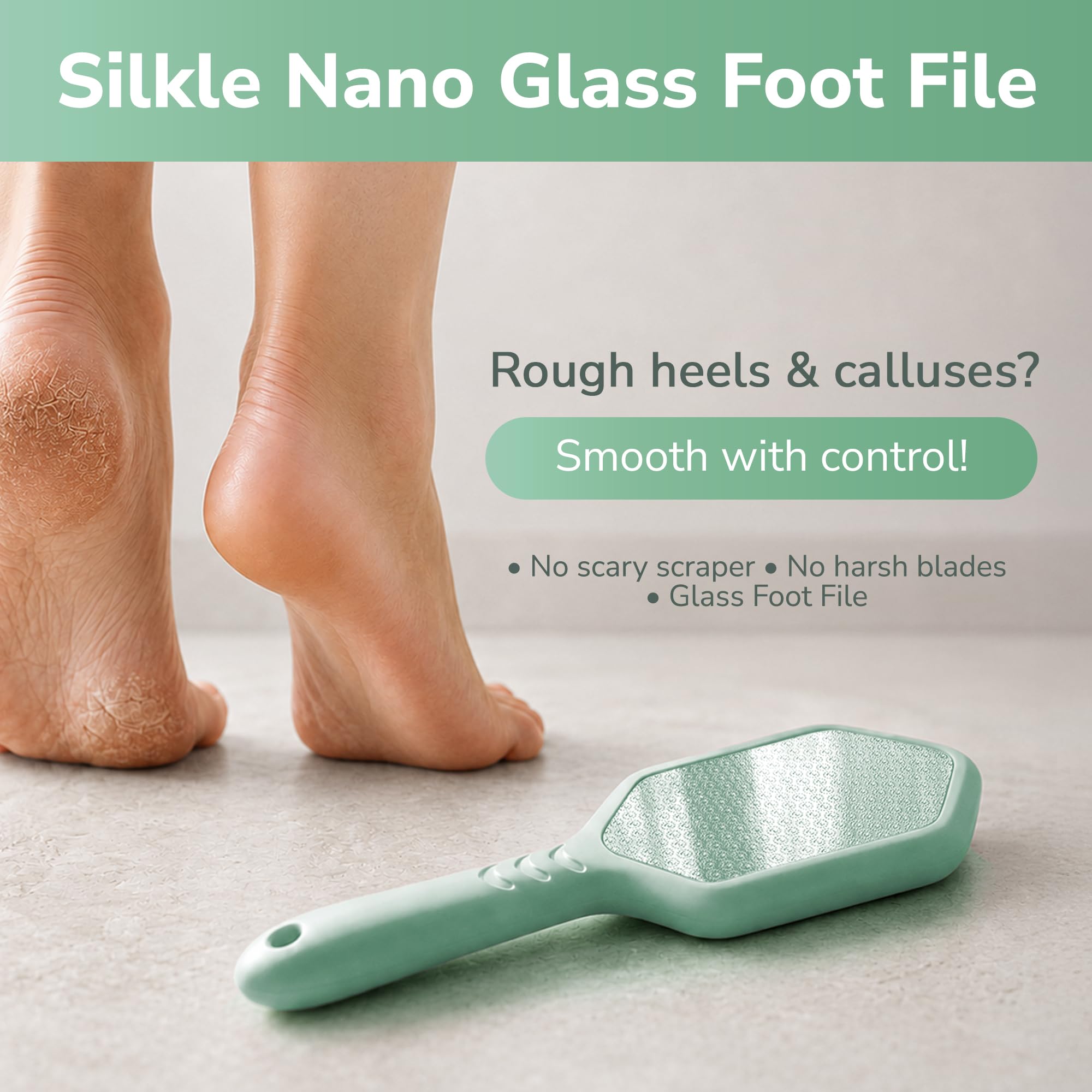 SILKLE Silikon Fuß Hornhautentferner - Nano-Glas-Fußfeile für abgestorbene Haut und rissige Fersen - Hornhautentferner für Füße & harte Haut - Ergonomischer Fußschrubber & Peeling für weiche, glatte