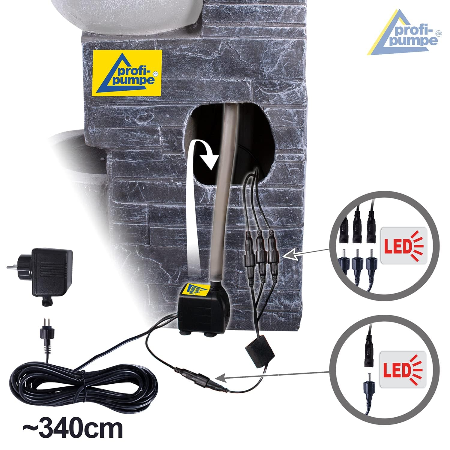 Fontana da giardino, fontana decorativa, fontana per interni, fontana con luce LED, 230 V, cascata, giochi d'acqua per giardino, laghetto da giardino, terrazza, balcone