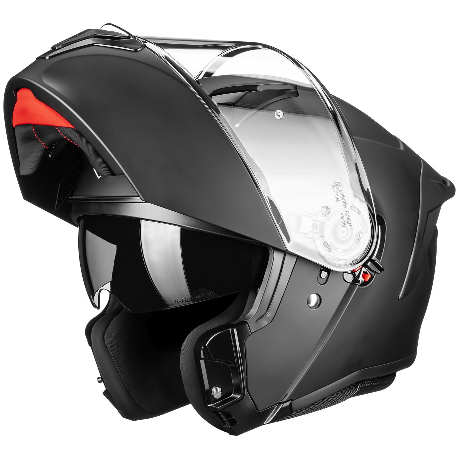 ILM Składany kask motocyklowy Mężczyźni Kobiety ECE 22.06 z podwójnym wizjerem kask integralny model FF959, matowa czerń, M