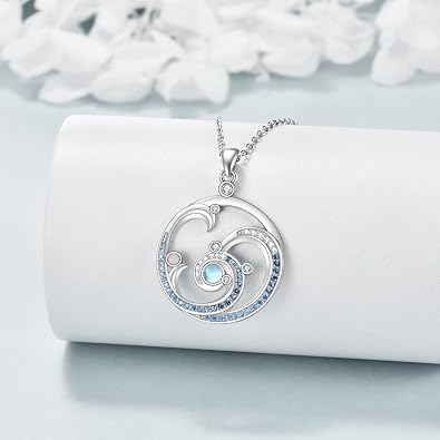 YFN Wave Necklace Sterling Silver Ocean Wave Pendant Necklace Beach Jewelry for Women Gifts