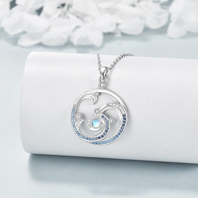 YFN Wave Necklace Sterling Silver Ocean Wave Pendant Necklace Beach Jewelry for Women Gifts