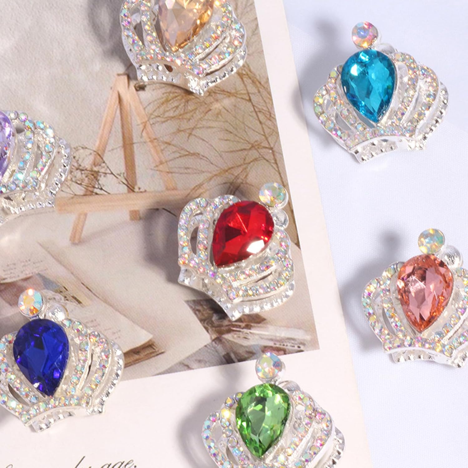 7 Pack Rhinestone Beads for Pens Metal Crystal Loose Large Spacer Bead Charms for Jewelry Making Keychain Earring Necklace Beadable DIY Crafts Cute Colorful (Crown)