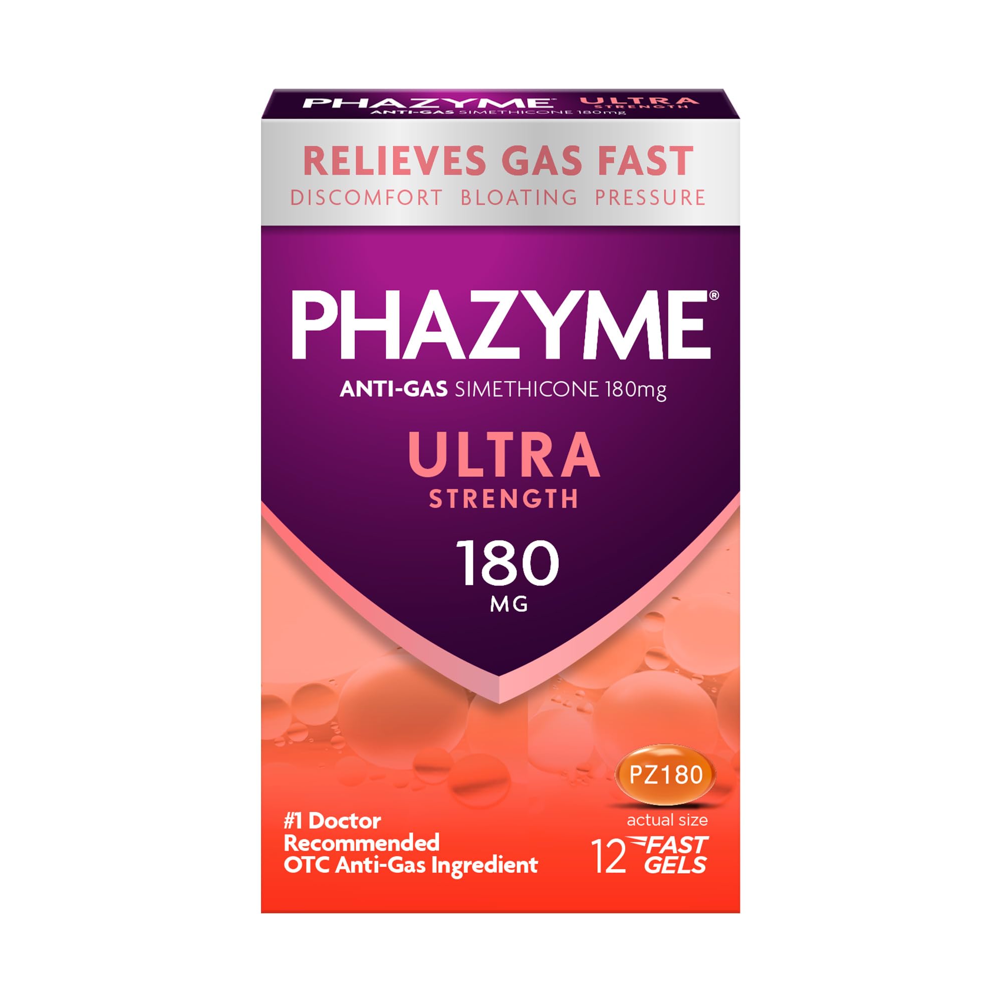 Phazyme Ultra Strength Gas & Bloating Relief | Works in Minutes | 12 Fast Gels