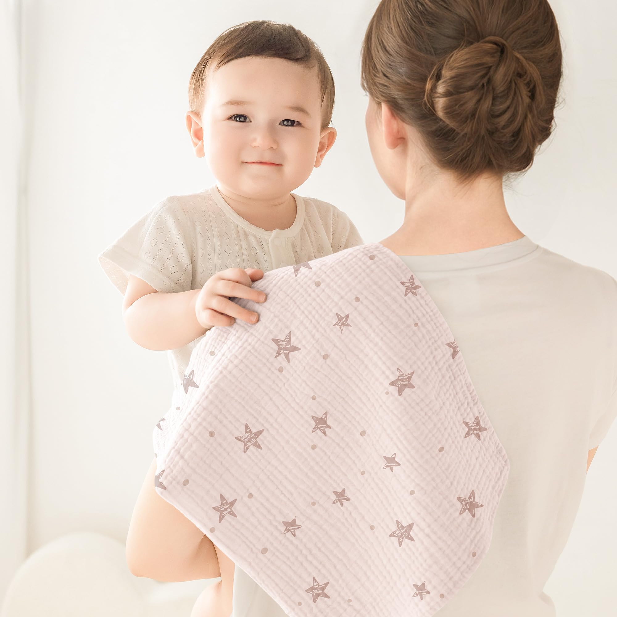 Susurration Bambino in Mussola Per Neonati, 5 Pezzi, Set 60x60CM, Super Morbido Assorbente in Mussola A Grana Per Neonati, Unisex, Per Bambine E Ragazzi (pentagramma rosa)