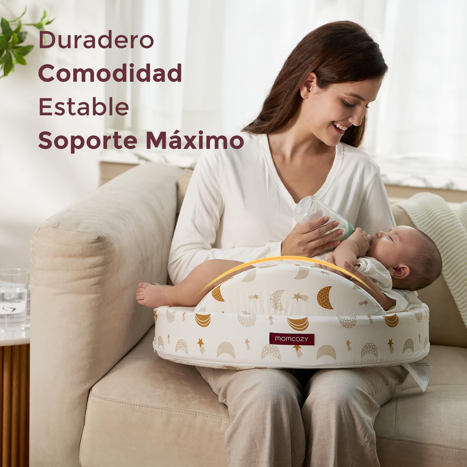momcozy Cojín De Lactancia con “Barrera De Seguridad”, Espuma Viscoelástica Firme Y Elástica, Soporte Ergonómico Estable, Cojín De Lactancia Extra Ancho, Cinturón Ajustable, Funda Extraíble