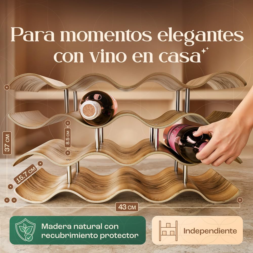 Dreiklang - be smart Botellero de Madera para 14 Botellas | Estable y autoportante, diseño Moderno y Decorativo | Compacto y Ahorra Espacio, pequeño y Estrecho, 4 Niveles (43 × 37 × 15,7 cm) — view 4