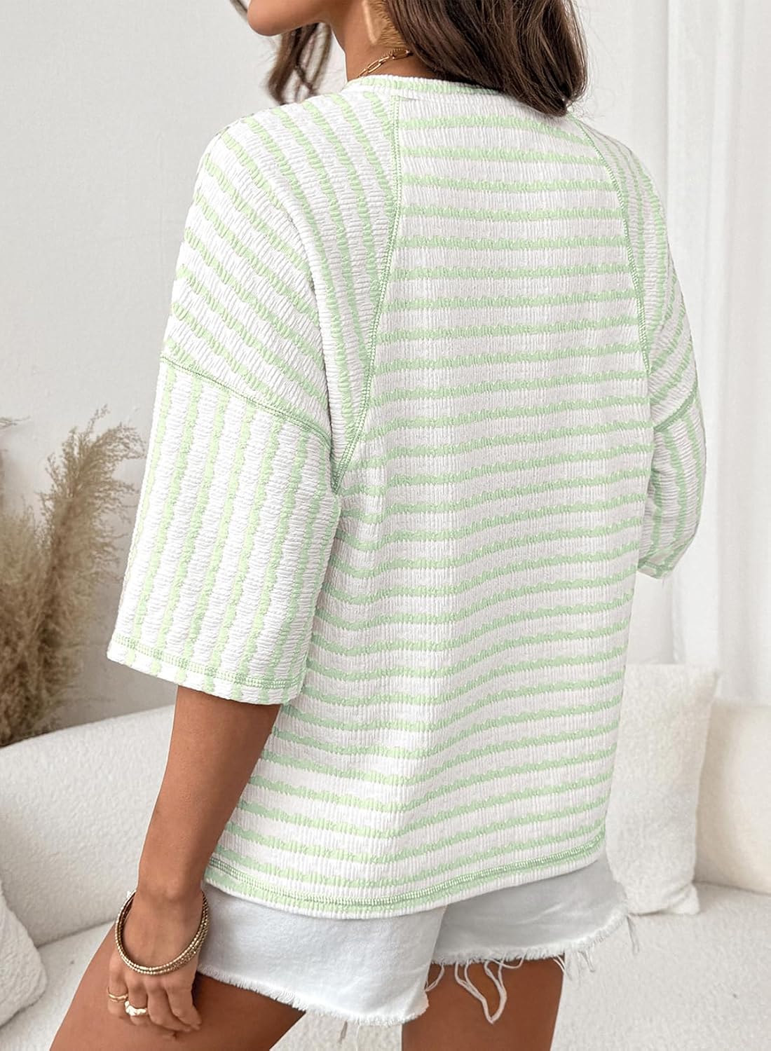 Dokotoo Womens Summer Tops Oversized Tshirts for Women Striped Color Block Short Sleeve T Shirts Crewneck Casual Tee Blouses - Image 2