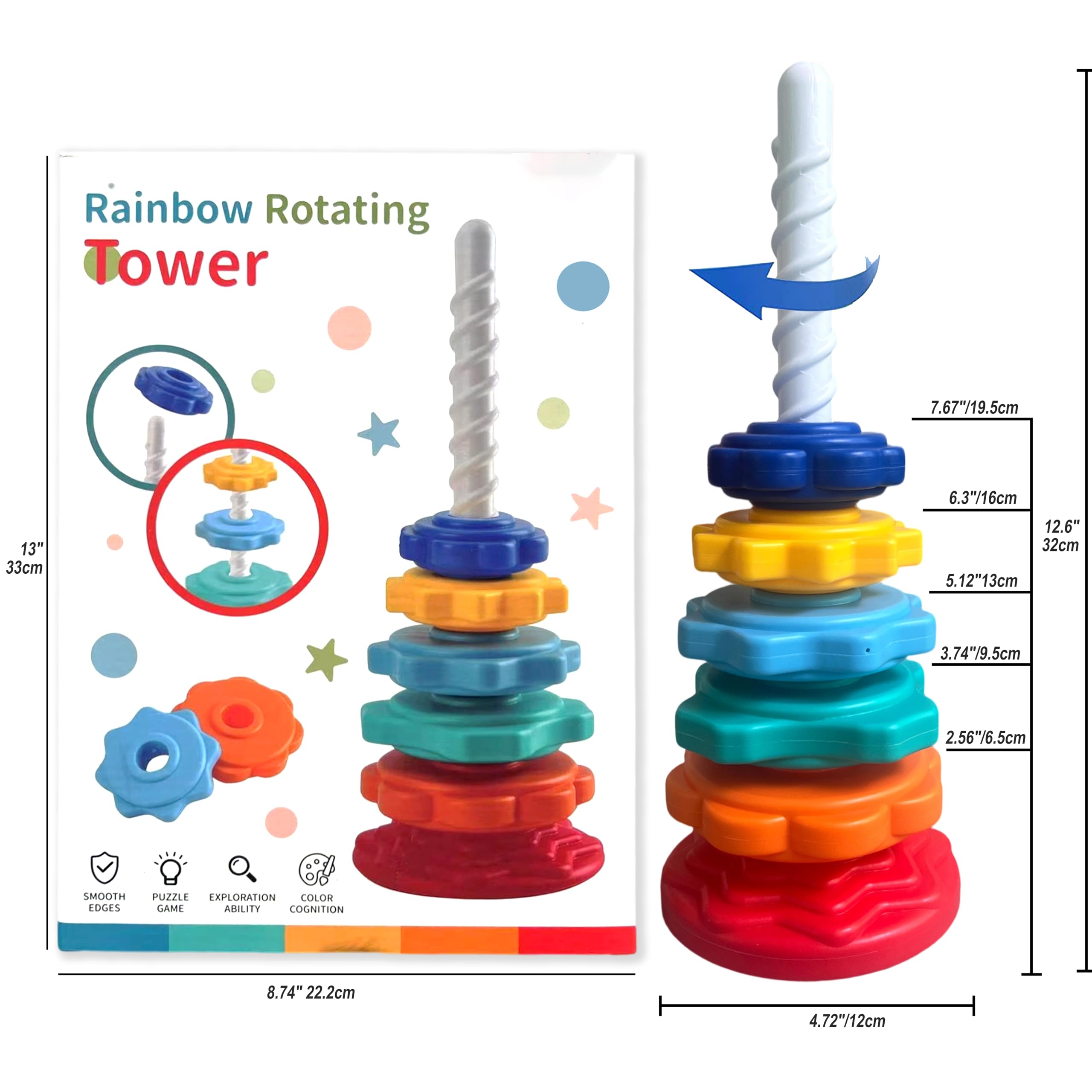 Spinning Toy, Premium Stacking Toy for Kids, One Year Old Stacking Toys, Strong ABS Plastic, Rainbow Spinning Wheel - Image 2
