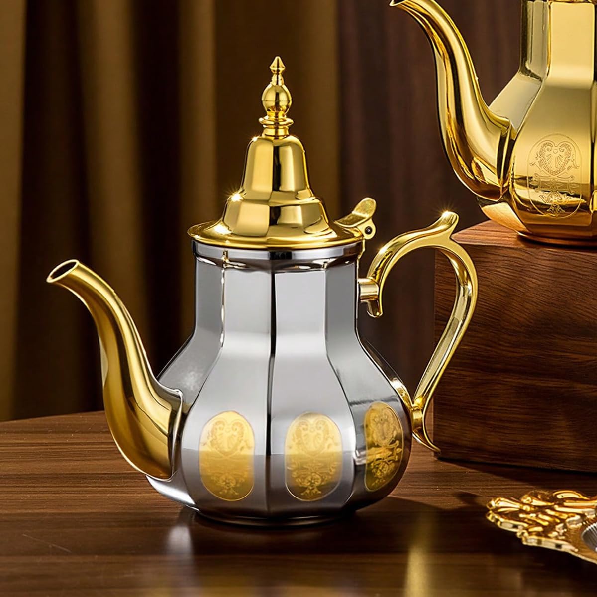Tetera marroquí de 0,7 l, estilo árabe, acero inoxidable, estilo marroquí, tradicional, estilo religioso
