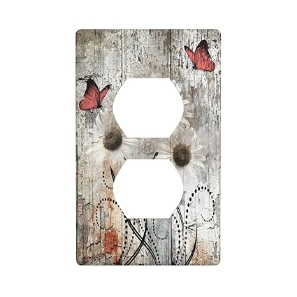 Rustic Floral Single Duplex Receptacle Outlet Wall Plate Farmhouse Daisy Decorative 1 Gang Electrical Outlet Covers Plate, 4.50 x 2.76 Inch