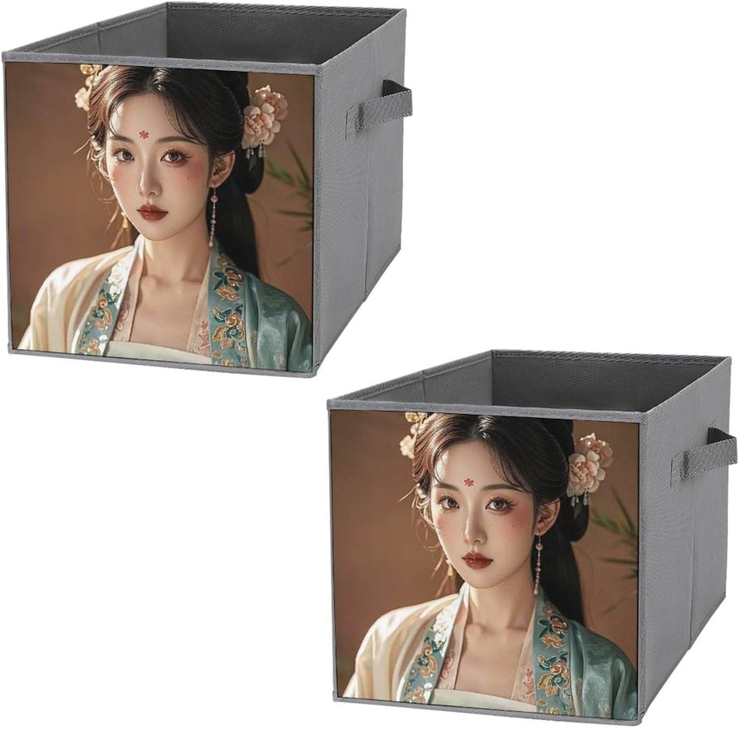 Tang Dynasty Noble Consort Foldable Storage Box with Handles, Durable Oxford Storage Cubes, 2PCS Collapsible Closet Organizer for Home, Shelf, Office, Travel