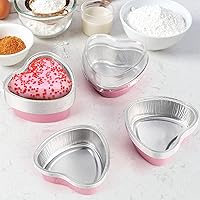 Vista 4 de Paquete de 50 moldes para pasteles en forma de corazón, juego de latas de papel de aluminio desechables en forma de corazón, 3.4 onzas líquidas