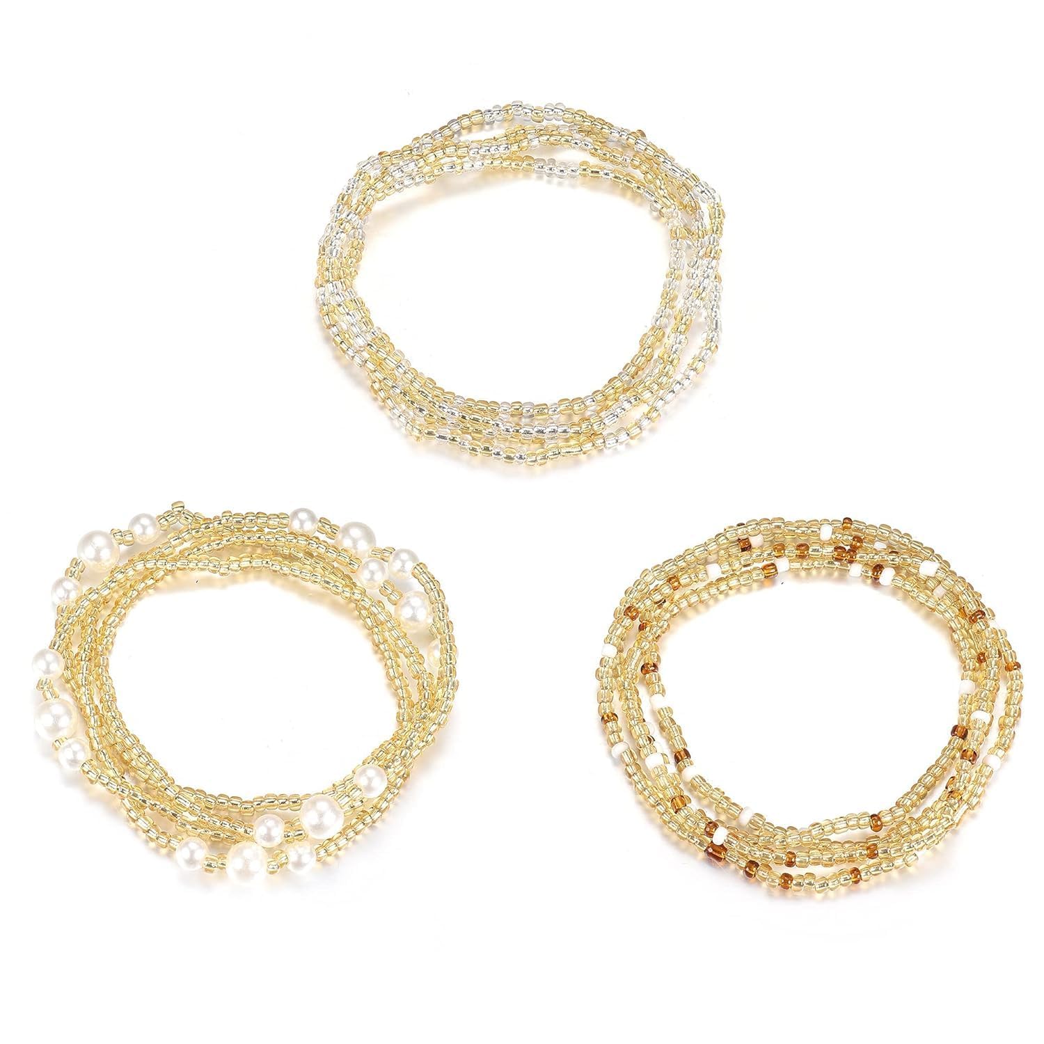 MAKINGTEC 3 Pcs Waist Beads for Women, Belly Chain Adjustable Boho Multilayer Waist Chain, African Waist Beads Plus Size Bikini Jewelry