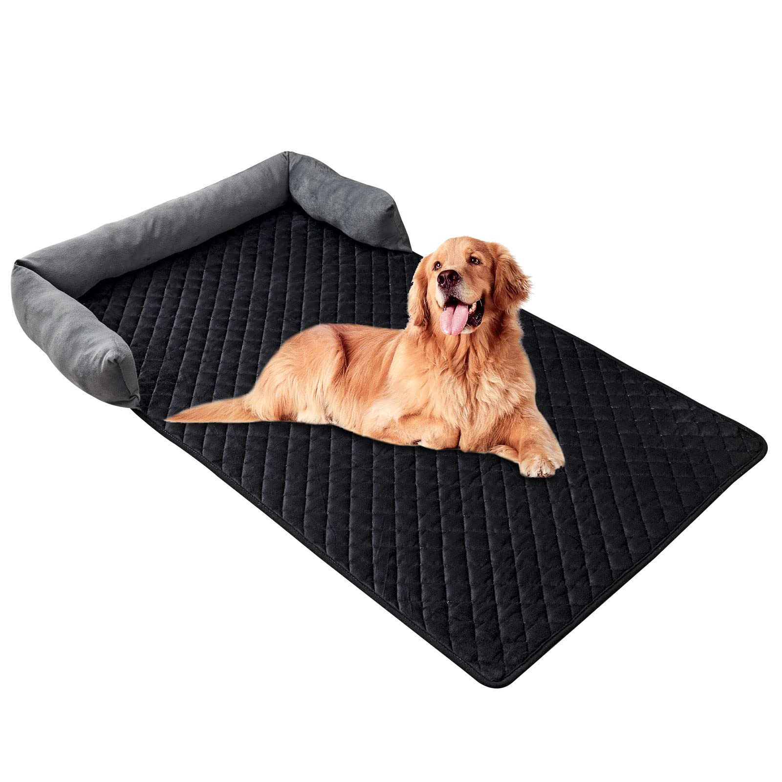 Hundebett Sofa Matte - weicher Samt rutschfest waschbar Haustier Katze Hundebett Sofa-Kissen-Pad mit Kissen für Möbel Protrctor, perfekt für große mittlere kleine Hunde Katzen (90x120cm, Grey Black)