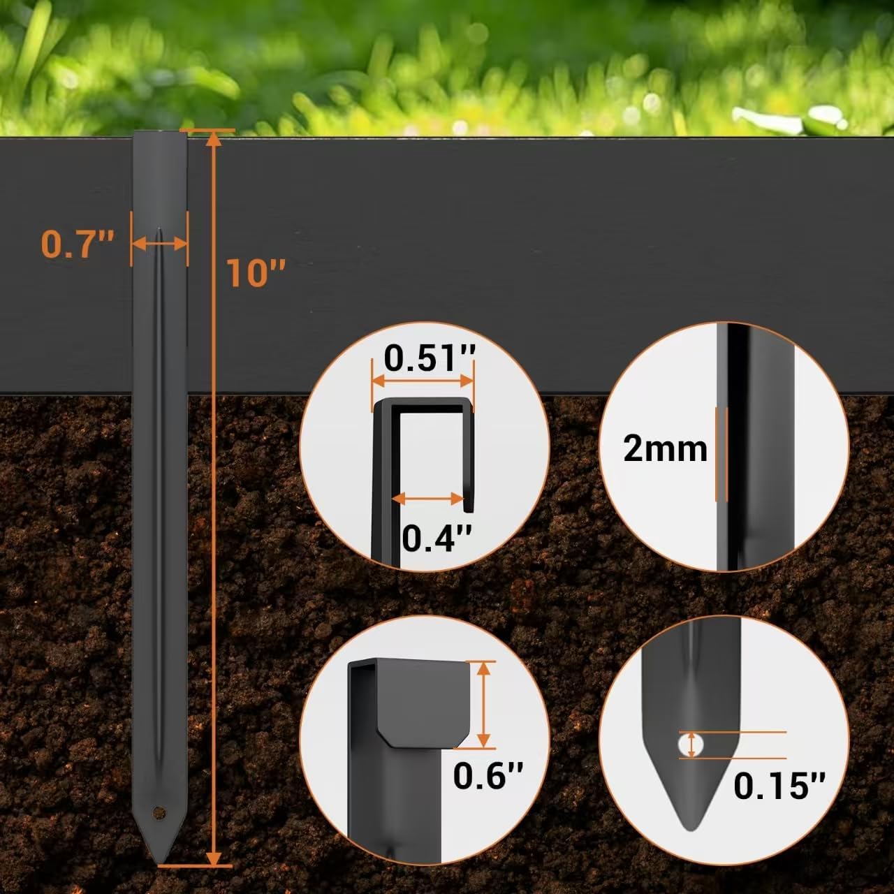 20Pcs Metal Landscape Edging Stakes, 10 Inch Garden Stakes Landscape Anchoring Spikes for Terrace Board, Landscape Edging Coil, Grass Barrier, Bender Board, Garden Liner, Black