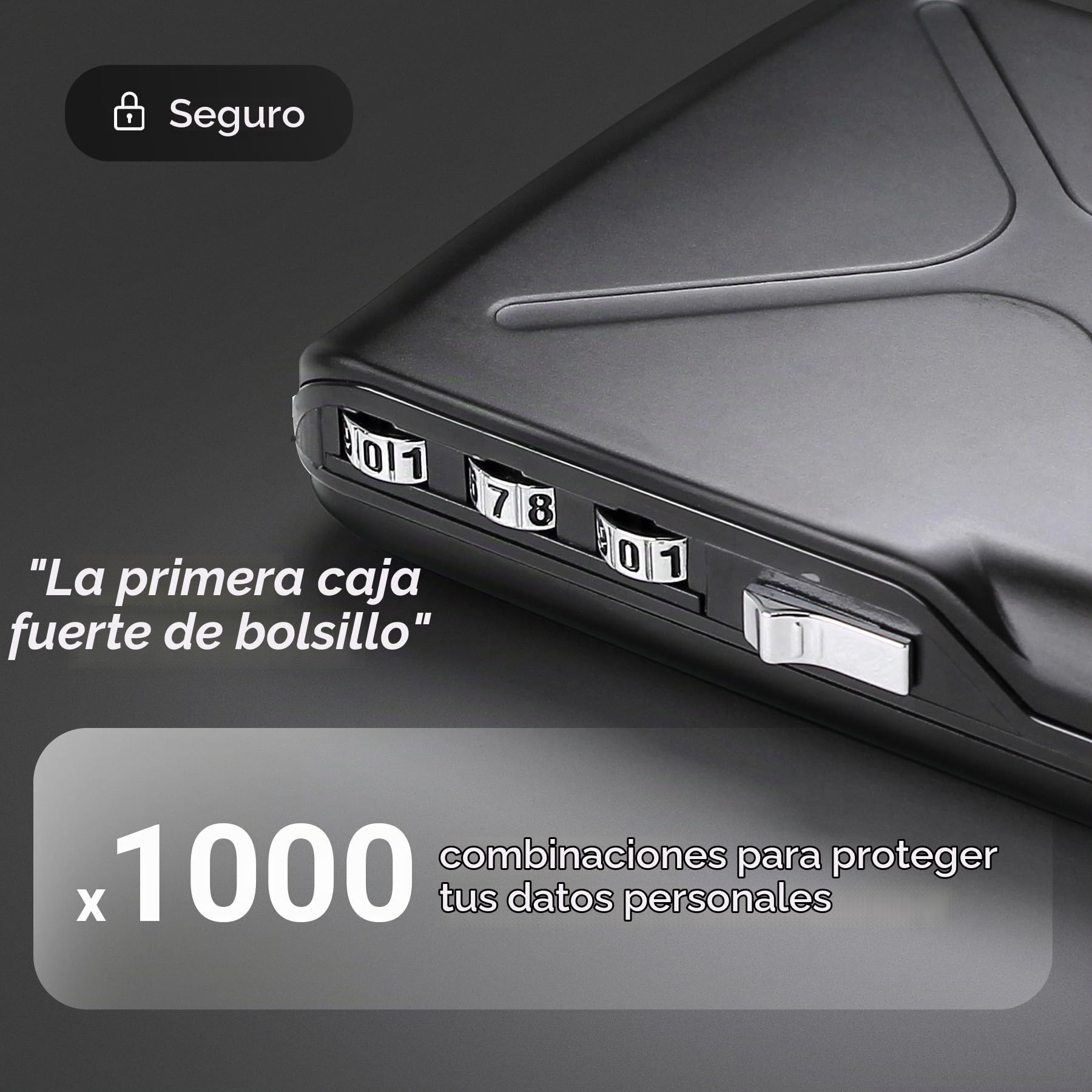 ÖGON -DESIGNS- Cartera de Aluminio con código, la Caja Fuerte de Bolsillo, protección RFID contra fraudes y desmagnetización, Tarjetero Seguro, Modelo Code Wallet