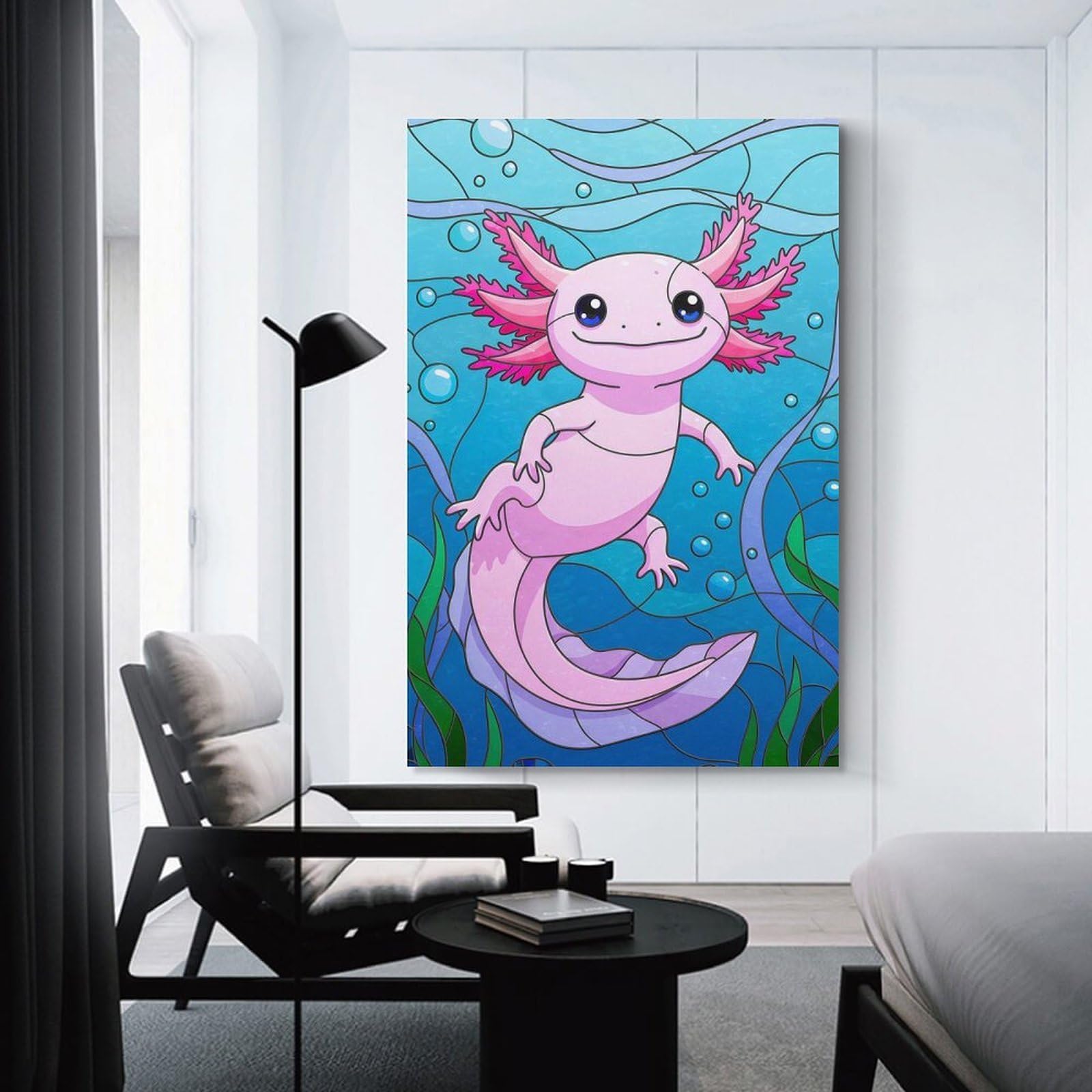 Junmoney Unframe-Style-1-2-1 Decorative Wall Artwork Axolotl Stained Glass, 20X30inch(50X75cm), For New Homes, Bedrooms Or Workspaces, Canvas Artwork With Gifting Potential