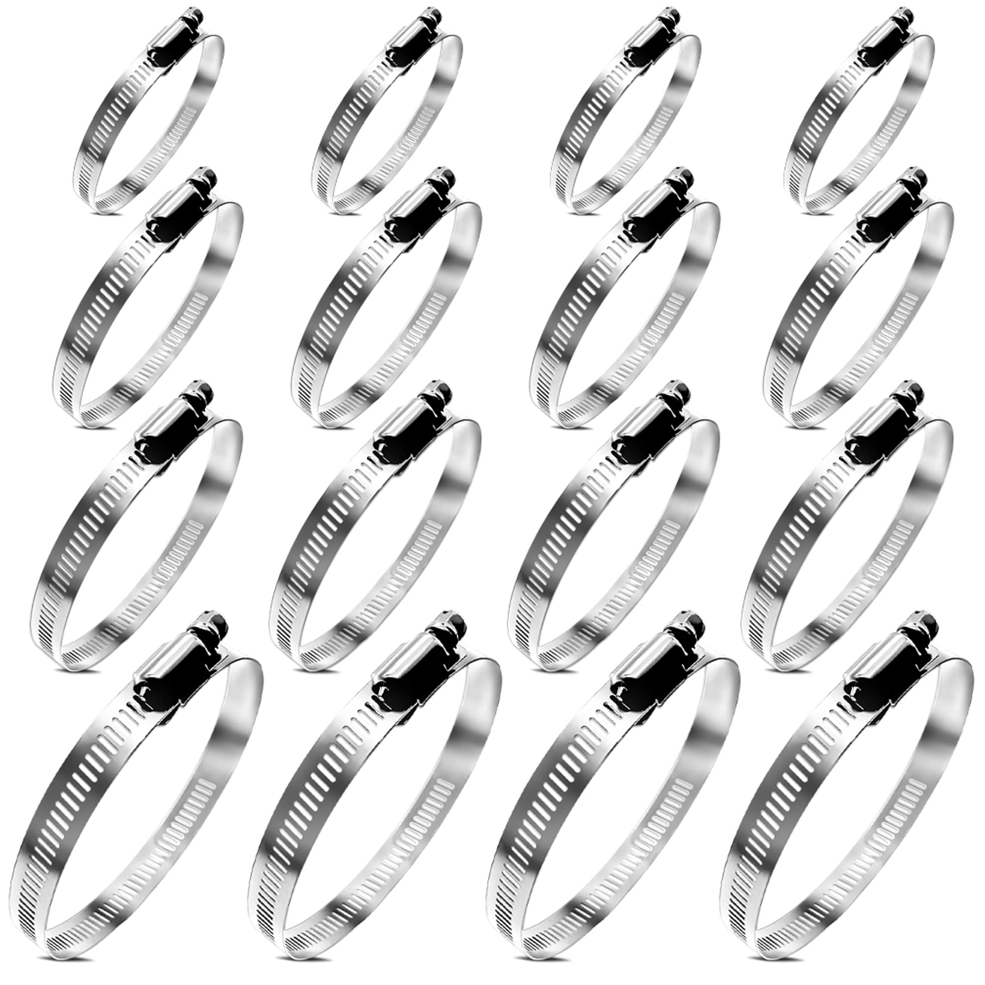 BOTTEN 16pcs 4 Sizes Hose Clamp,9/16-4 Inch(14-102mm) Hose Clamps Stainless Steel Adjustable Worm Gear Hose Clamps Assortment Kit,radiator hose clamps fuel line clamps