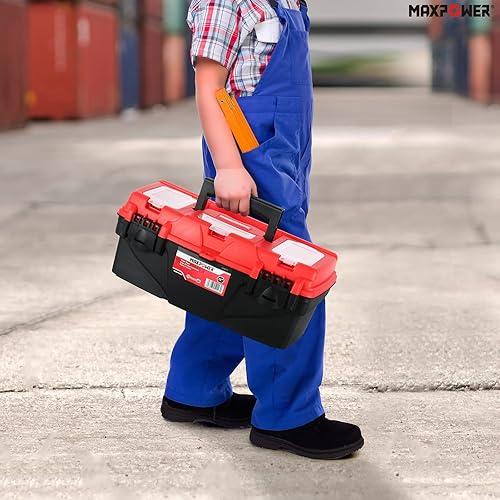 Vista 21 de MAXPOWER Cajas de herramientas con bandejas de herramientas extraíbles, caja de herramientas portátil para organizadores de herramientas