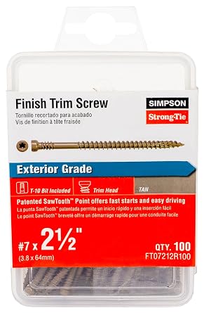 Simpson Strong-Tie FT07212R100 Finish Trim Screw #7 x 2-1/2 in. T10, Trim-Head, Quik Guard, Tan 100-Qty