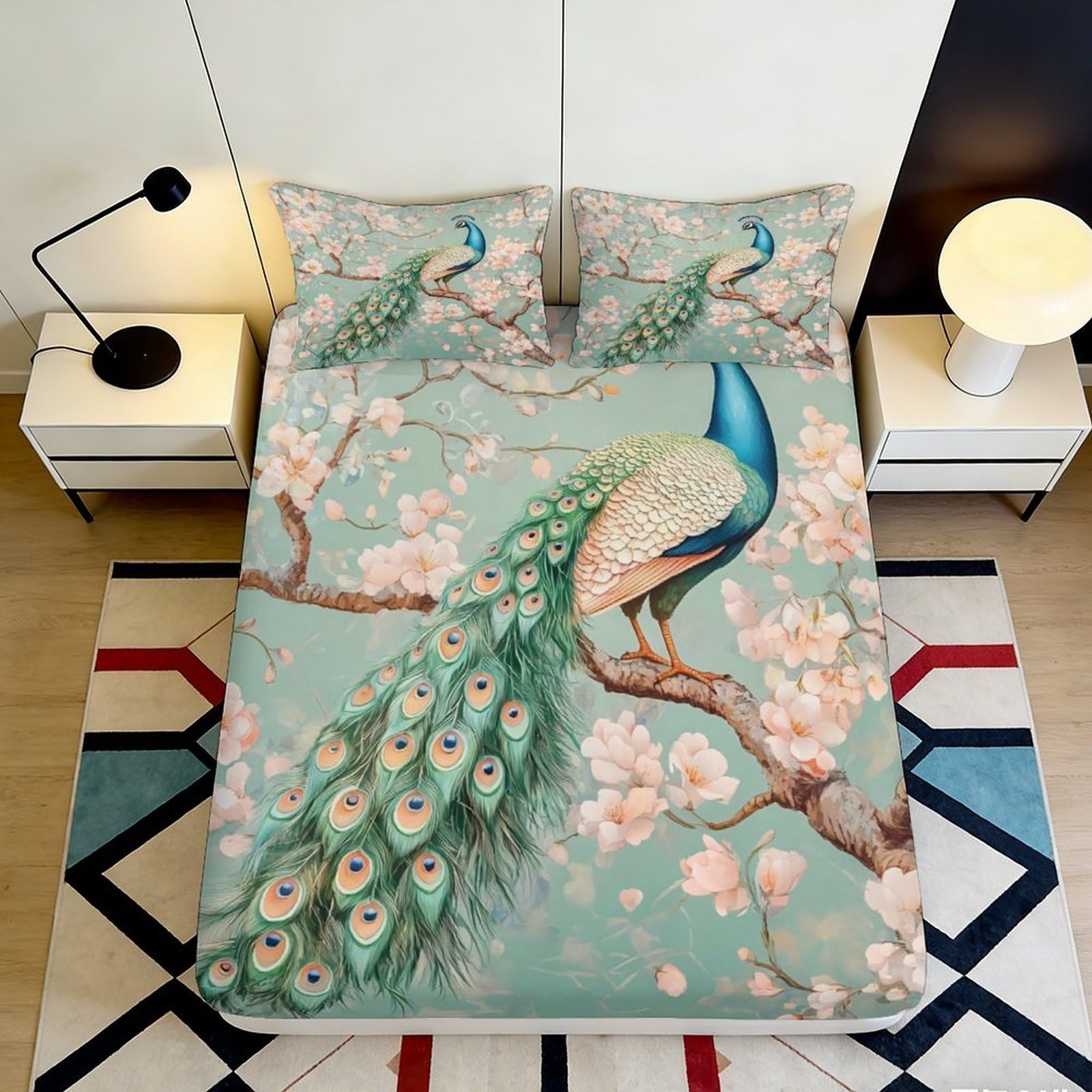 Jqzkxnhpbr Style-10 3D Printed Peacock Blossom Fitted Sheet Microfiber Breathable Bed Cover For Bedroom Guest Room Dorm Mattress Decor 90X200x25cm