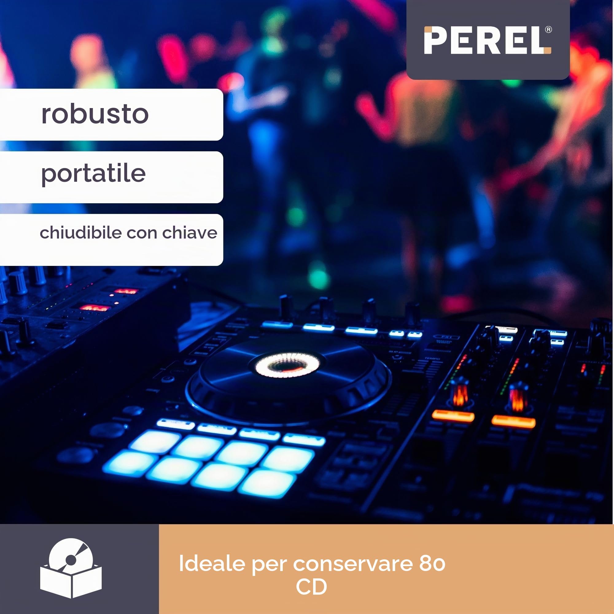 Perel Custodia CD, 80 CD, serratura a chiave, 2 chiavi, alluminio, 565 x 265 x 170 mm