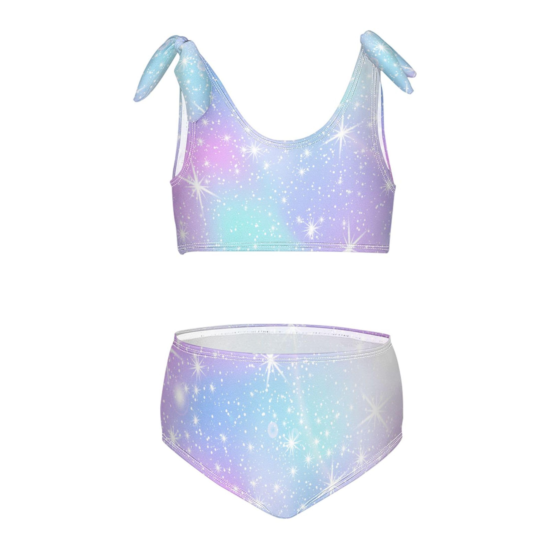 Girls Tankini Swimsuit Bathing Suit Two Piece Bikini Summer Beach Swimwear with Adjustable Strap 3-12 Years Solid Color