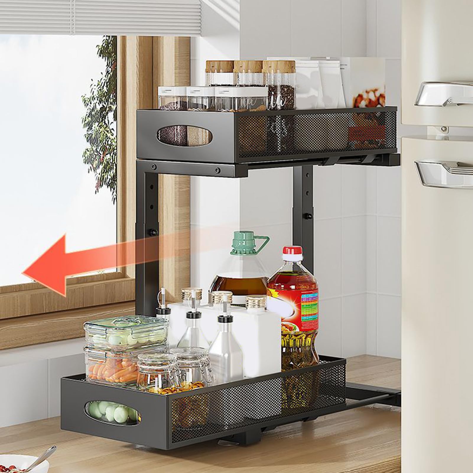 Unterbecken-Organizer, 2-stöckiges Aufbewahrungsregal, 50 x 39,8 x 20,5 cm, höhenverstellbares Regal, platzsparendes Design, Haushalts-Organizer, für Küche, Speisekammer, Schrank, Badezimmer