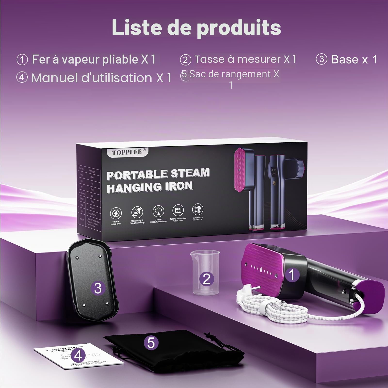 Défroisseur Vapeur, 2 en 1 Fer à Repasser Vertical, 1300W Défroisseur Vapeur de Voyage, 10 Minutes de Vapeur Continue, Defroisseur Vapeur Vertical pour les Voyages et la Maison