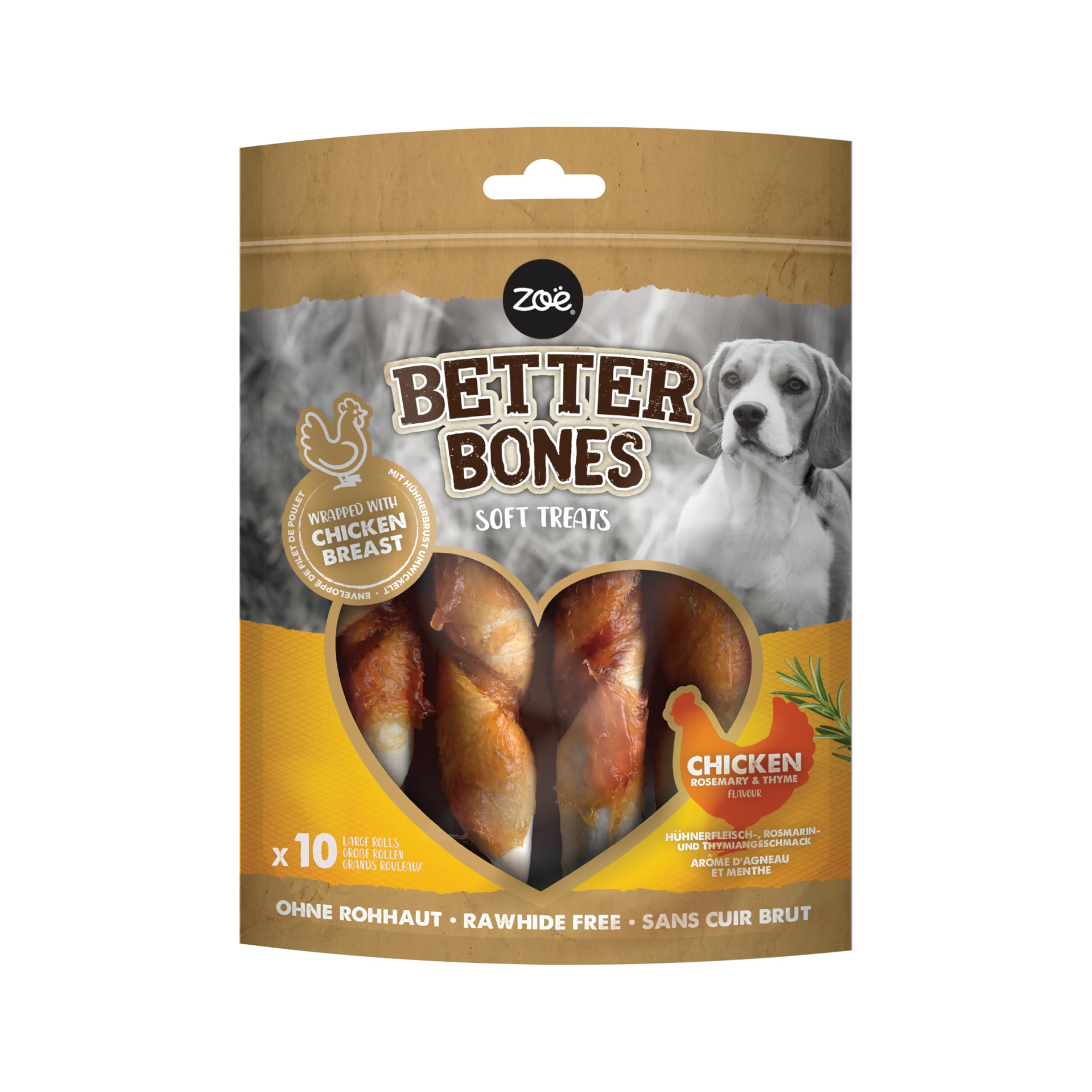 Zoë Better Bones Soft Dog Treat Chews, Pouch of Rawhide-Free, Dog Training Chews Wrapped with Chicken Breast, Chicken Flavour