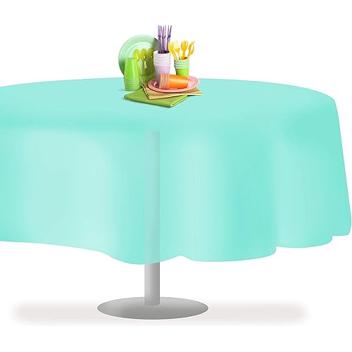 Aqua 12 Pack Premium Disposable Plastic Tablecloth 84" Inch Decorative Round Table Cover By Grandipity