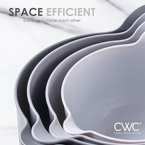 Miniatura 4 de COOK WITH COLOR Nesting - Juego de cuencos de plástico para mezclar con boquillas y asas, color gris, 4 piezas antideslizantes