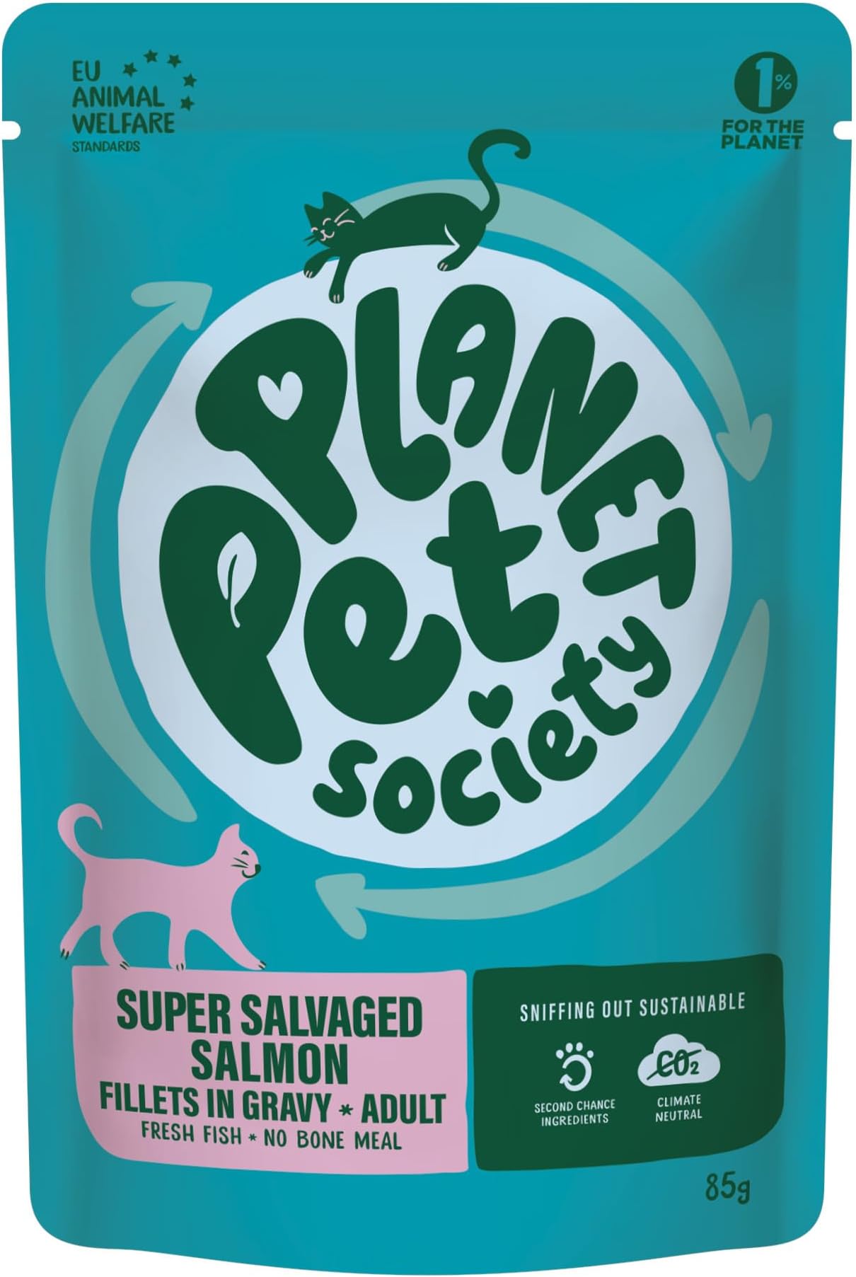 Planet Pet SocietyWet Cat Food, Salvaged Salmon Flavour for Adult Cats, Fillets in Gravy, 24x85g