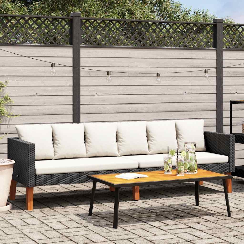 vidaXL Divano da Giardino a 3 Posti con Cuscini in Polyrattan Nero