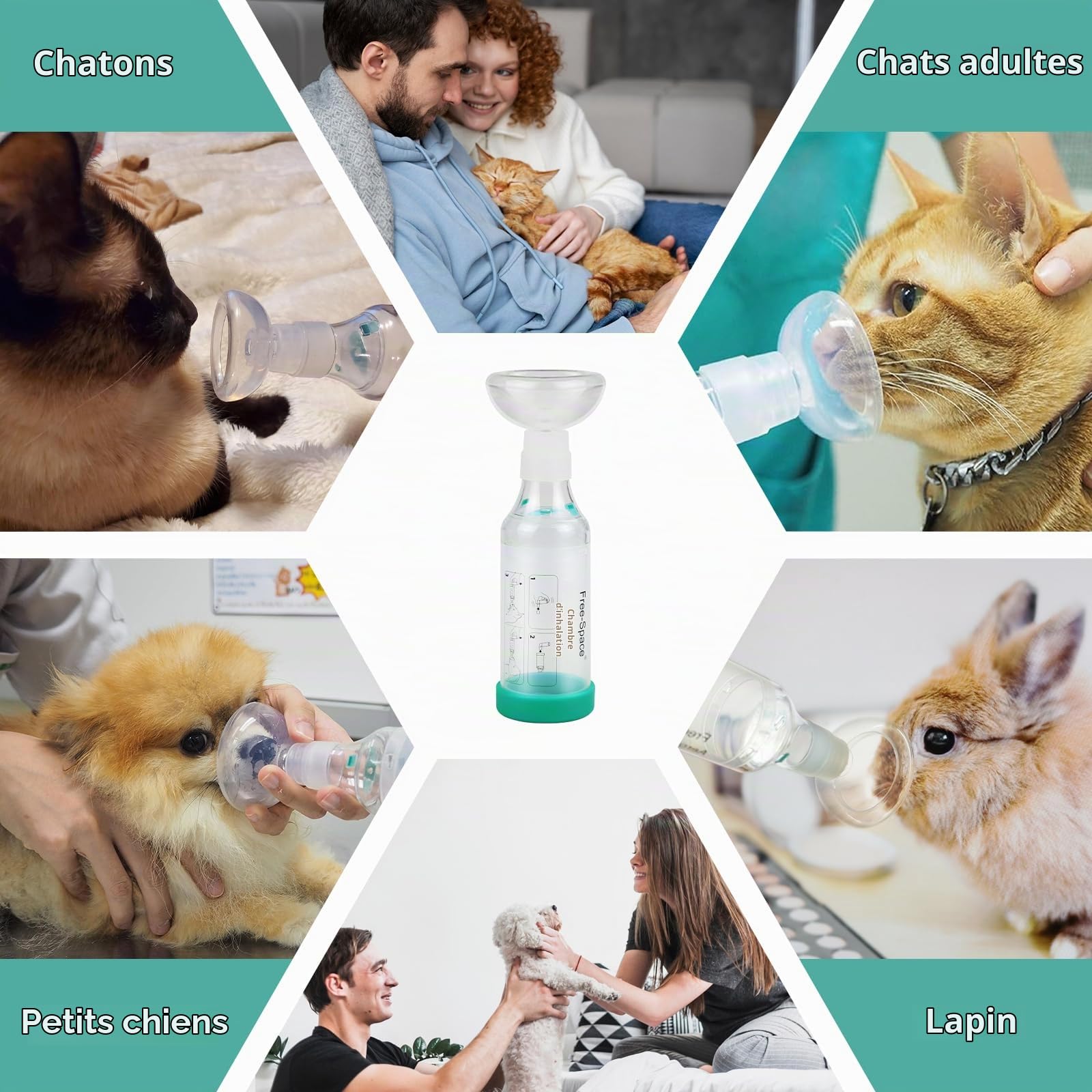 free-space Espaceur d'inhalateur pour Chat/Chien avec Masque en Silicone de Forme Ronde, Chambre d'aérosol félin avec indicateur de Respiration 2 Masques (Chat)