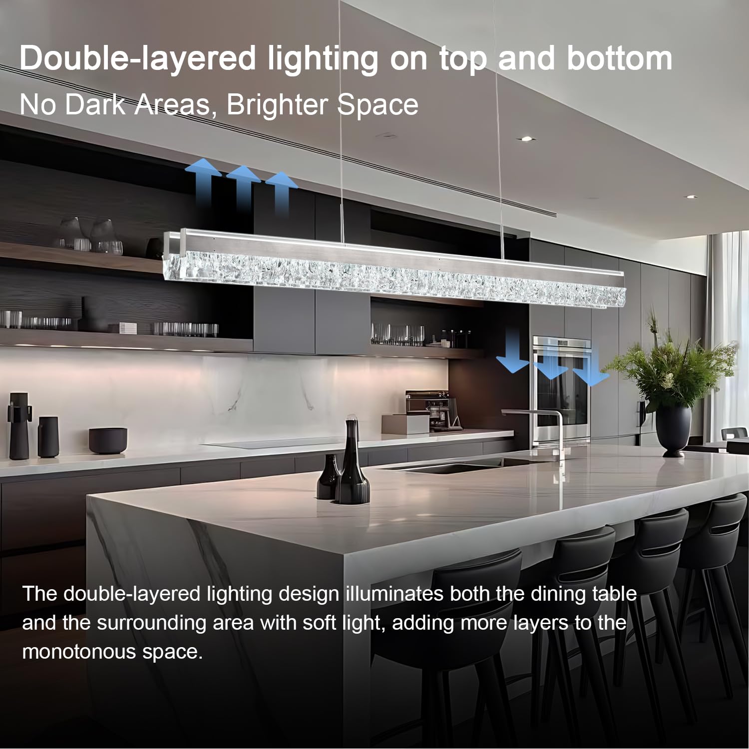 Lámpara colgante LED moderna para mesa de comedor, 120 cm de largo, regulable, iluminación colgante LED para isla de cocina, lámpara de techo de lujo para comedor y oficina