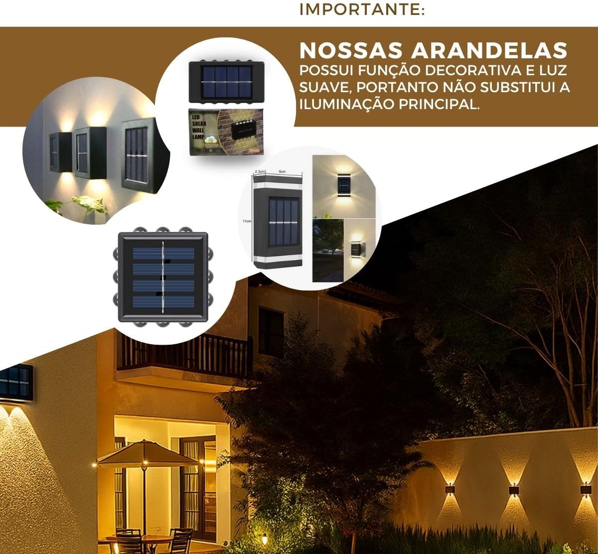 KIT 4 Arandela Solar Slim Goldensky 2 Focos Luminária Parede Externa À Prova D 'Água Luz Branco Quente