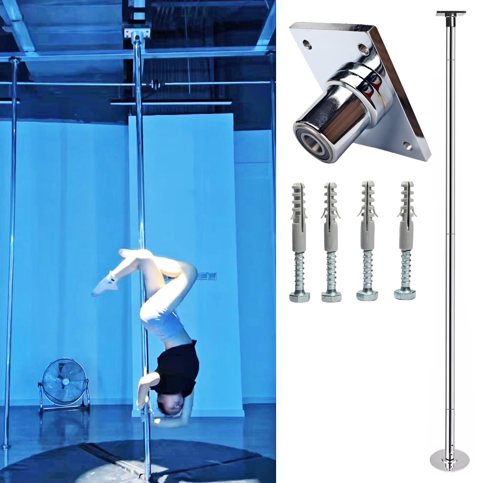 JYBNBBE Professional 45mm Removable Dancing Pole, Permanent Fixed Dance Pole Kit, Spinning Static Stripper Pole for Exercise/Fitness/Dance Studio, Home,Height 2.23-2.74m