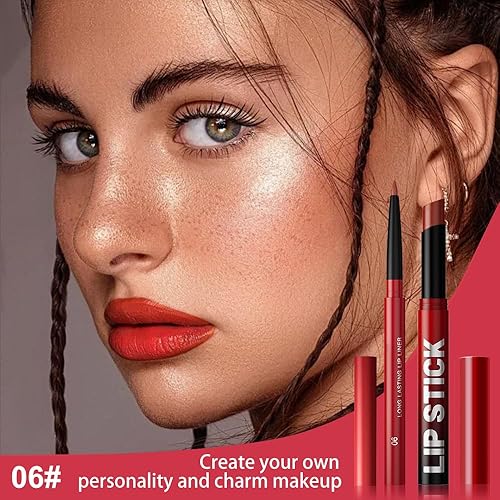 Vista 58 de Juego de 2 delineadores de labios y lápiz labial 2 en 1 mate rojo marrón para mujer, delineador de labios para uso diario y fiesta, de larga 2