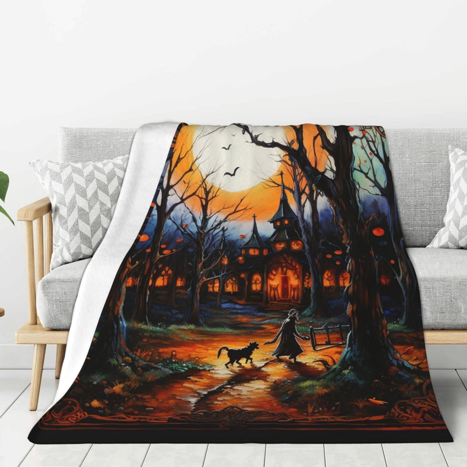 Couverture polaire en flanelle d'Halloween grand format 203x152 cm pour canapé