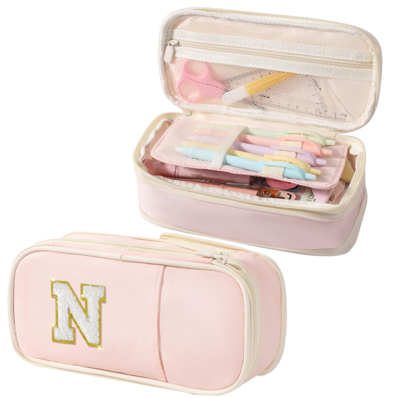 Janhavi Initial Large Capacity Premium Oxford Cute Aesthetic Pencil Case Pouch Bag Special School Supplies Colored Stationery Organizer Gifts for Girls, Women, Adults