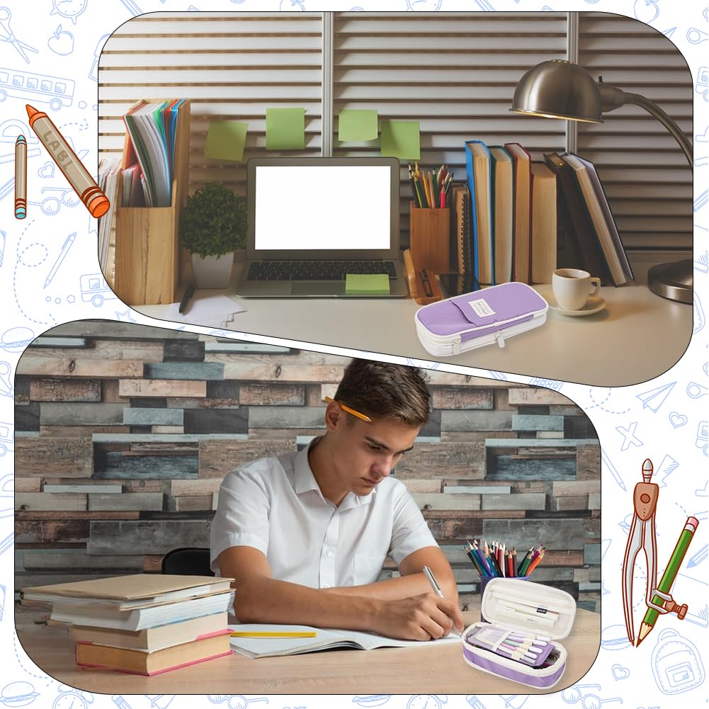GORGECRAFT Foldable Pencil Case Zipper Large Capacity Portable Pen Bag Pouch Storage Compartments Stationery Organizer Back to School Supplies for Office Students Journaling Travel Makeup Brush Violet - Image 4