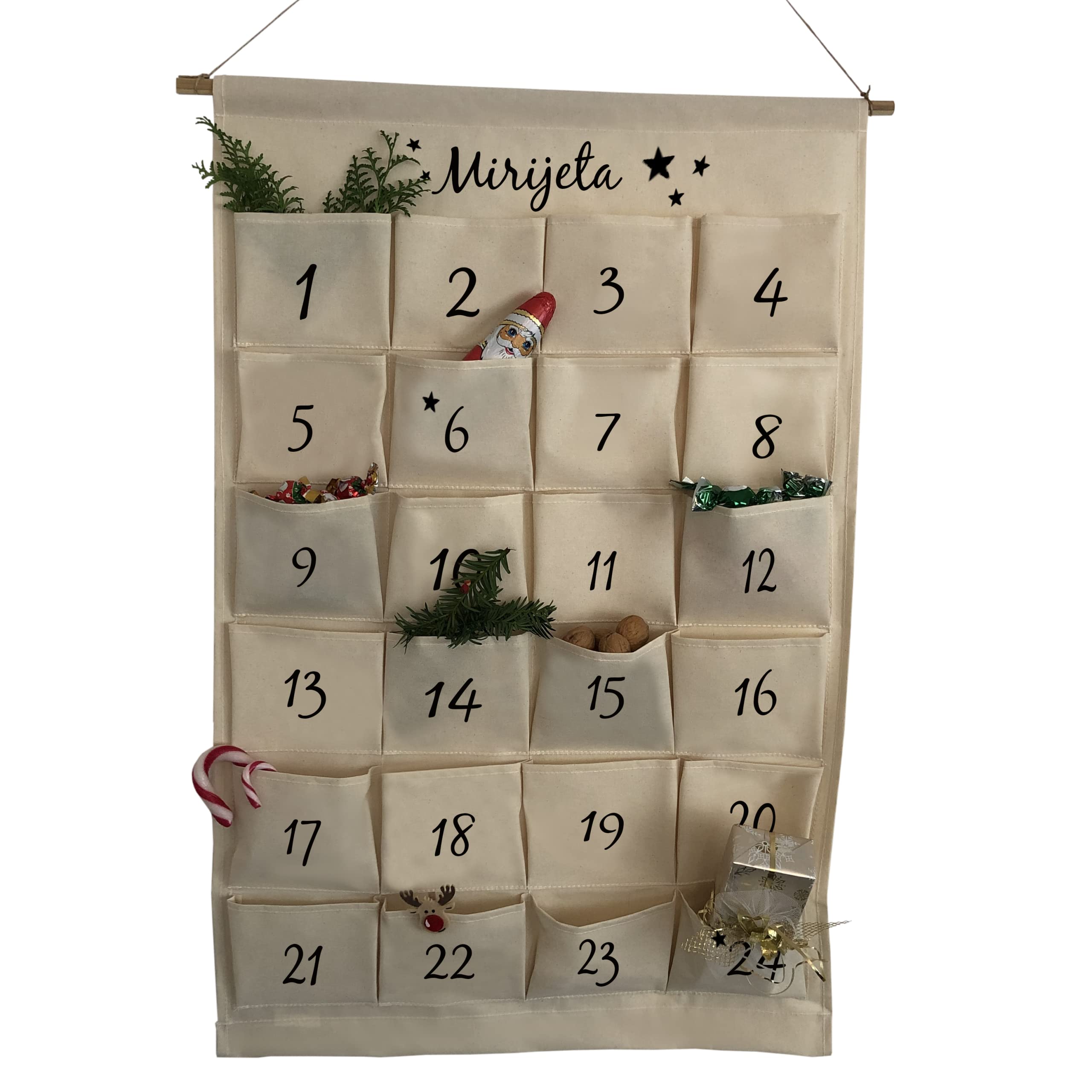 Personalisierter Adventskalender zum Befüllen | Weihnachtskalender mit Name Kinder, Männer & Frauen | Groß, wiederverwendbar, handgefertigt aus Stoff