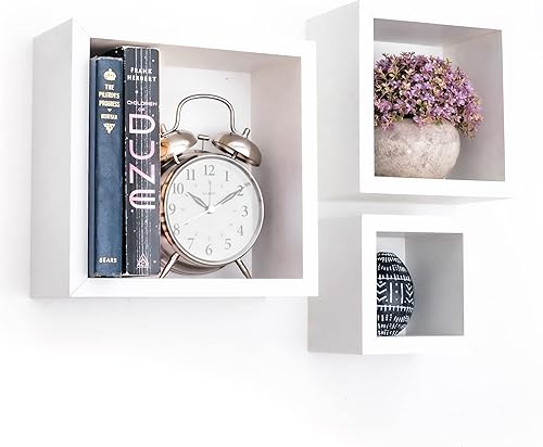 Miniatura 7 de Greenco Estante flotante de 3 cubos, estantes flotantes de montaje en pared fáciles de montar para dormitorios y salas de estar, acabado blanco