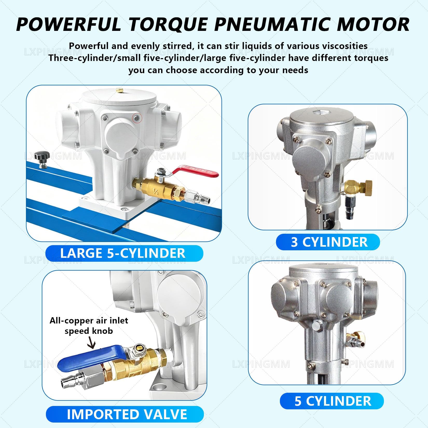Agitador neumático para Tanques IBC,Mezclador neumático Industrial de 1000 L,con Barra Transversal Ajustable y Eje de Acero Inoxidable,para Pintura,recubrimientos A-3Cylinder