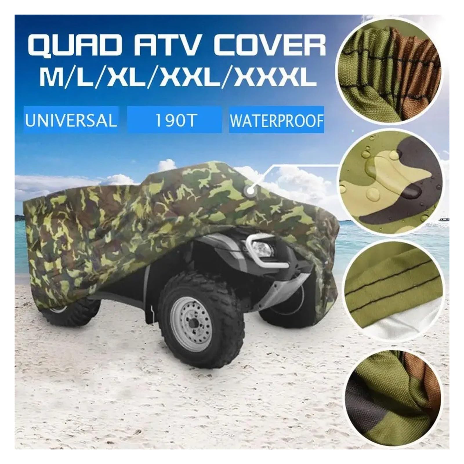 Motorrad Abdeckplane wasserdichte Biker-Abdeckung 190T Camouflage wasserdichte Motorradabdeckung Quad ATV Fahrzeug Roller Motorradabdeckung Fahrradkoffer Zelt Motorradabdeckung(XL)