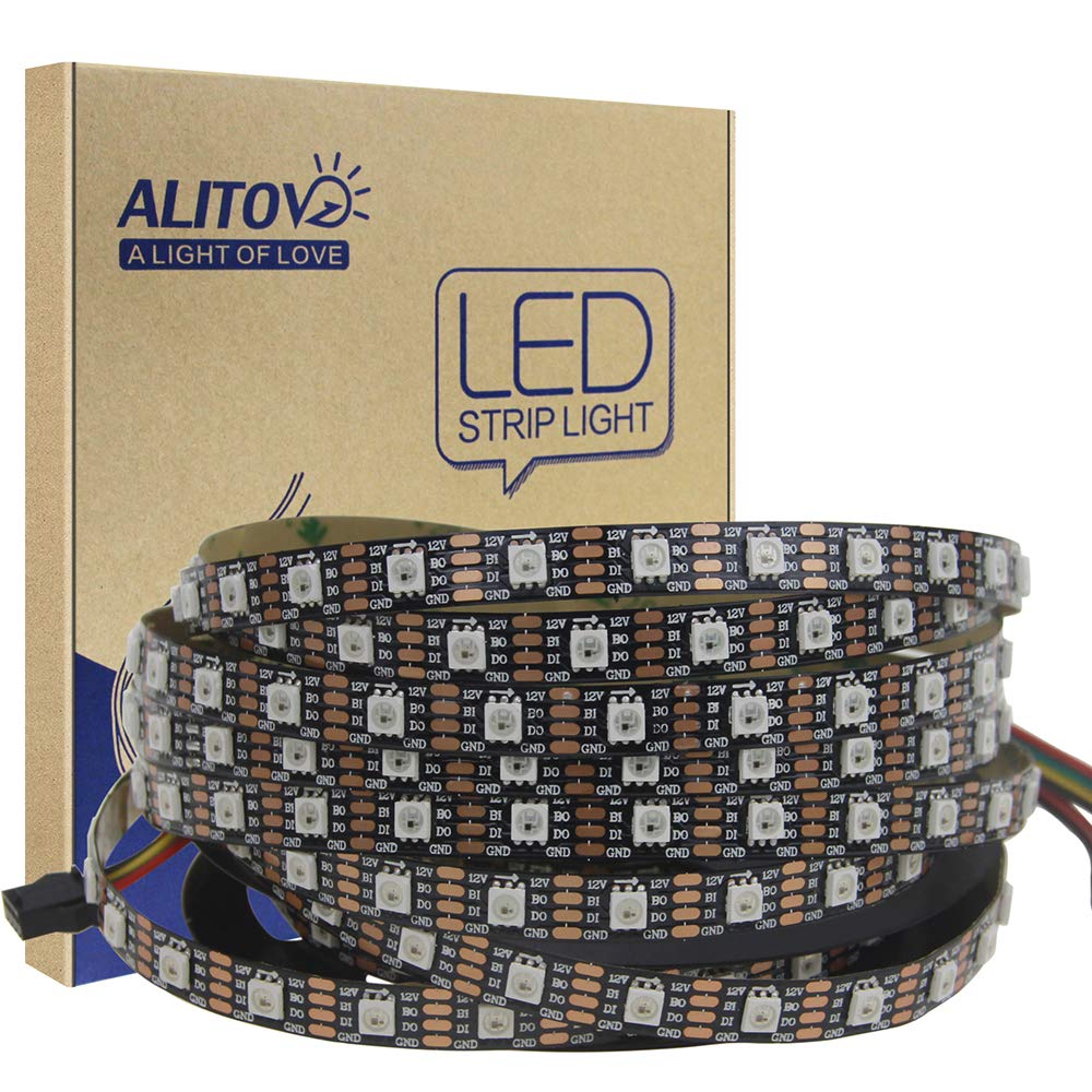 ALITOVE 16.4FT WS2815 LED Strip Light, 300 RGB Pixels, Dual Signal, IP20, Black