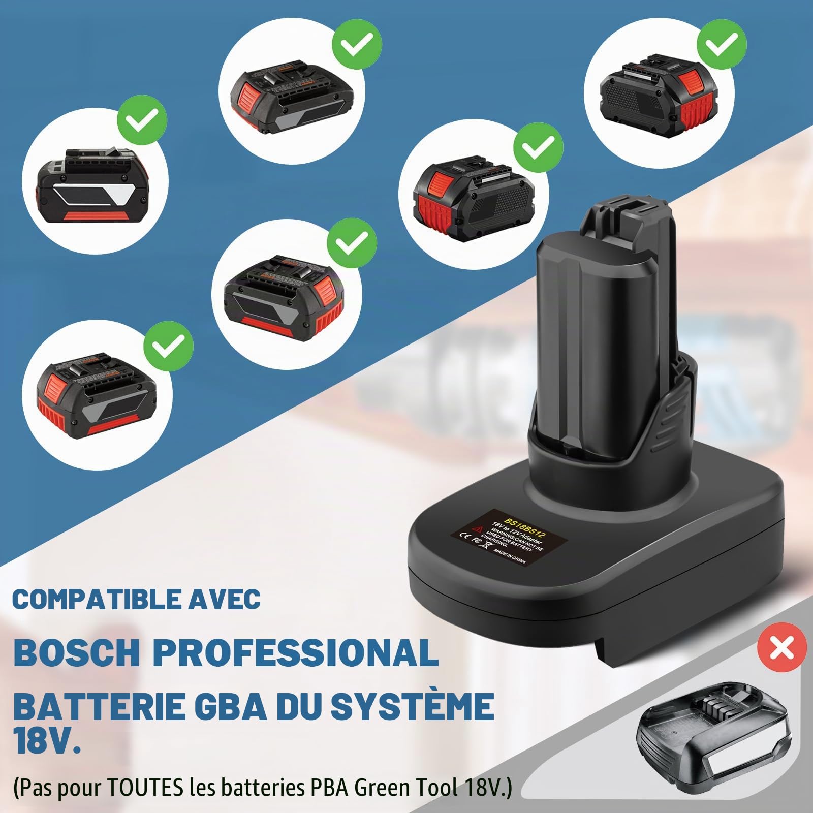 Adaptateur pour Bosch 12V, pour Bosch Professional 18V GBA Batteries Convertir en pour Bosch 10.8V et 12V Convertisseur de Batterie pour Outils électriques,Remplacement 10.8V 12V Batterie GBA